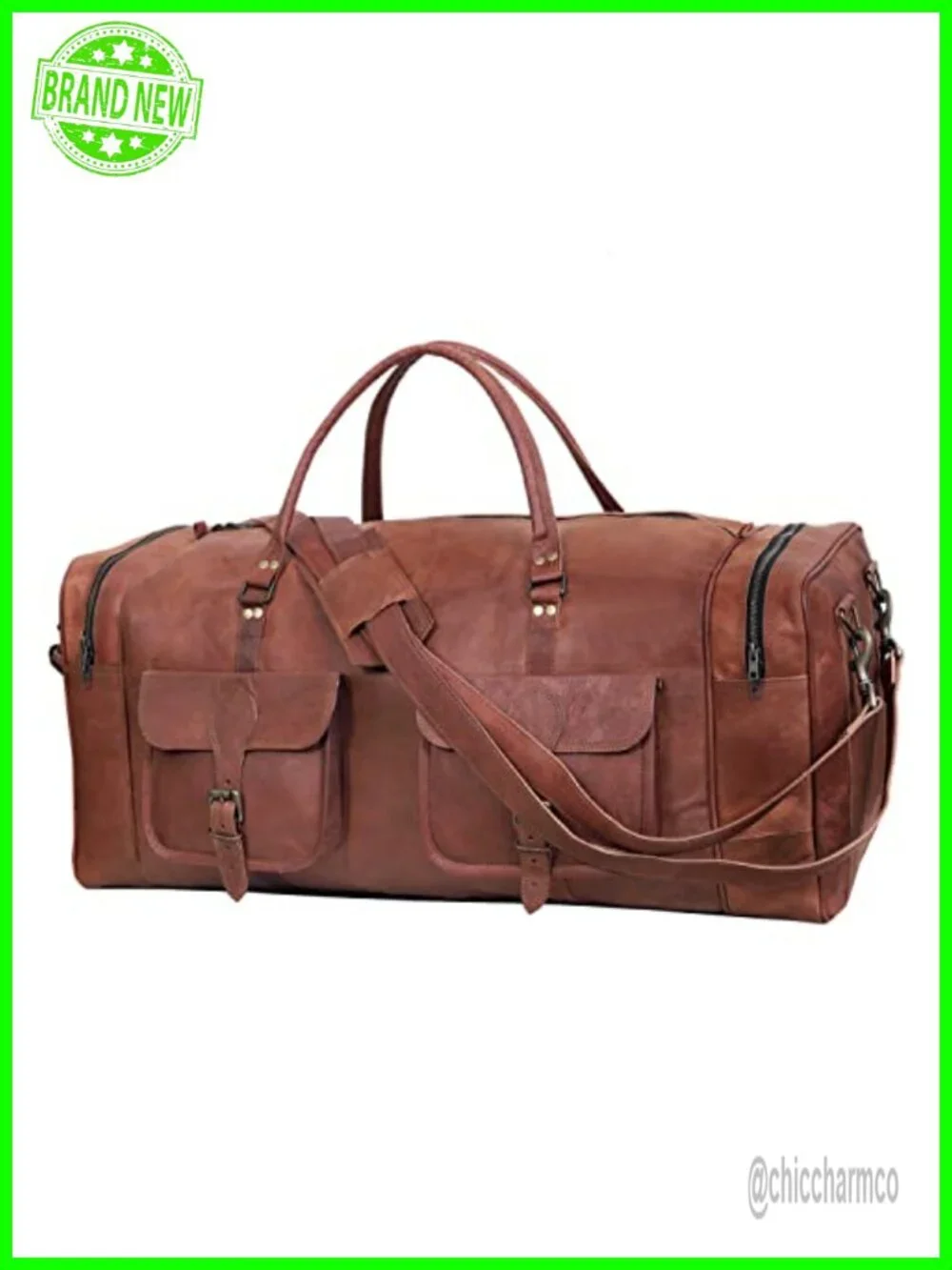 Handcrafted Full-Grain Leather Duffle Bag Travel Weekender Carry On 30 Inch